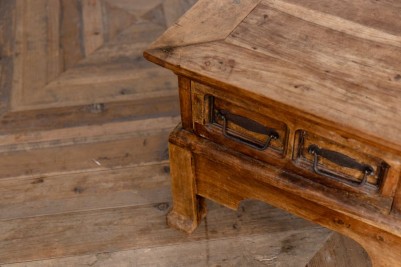corner close up of rustic coffee table